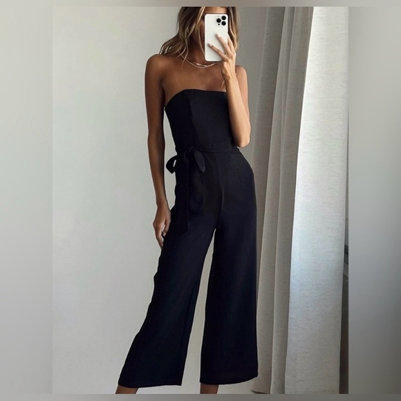 Princess Polly Pants - Princess Polly Black Strapless Wide-Leg Jumpsuit
